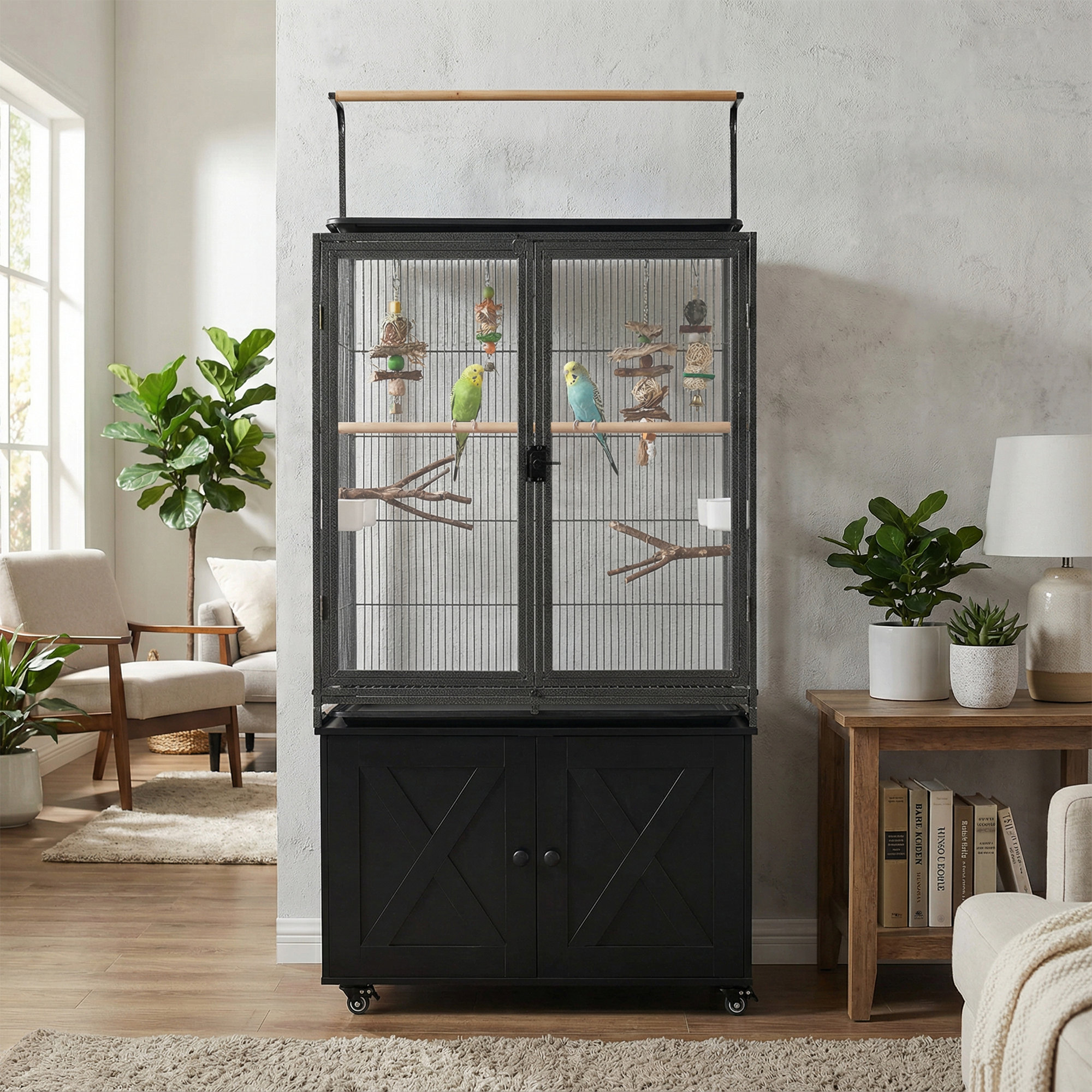Ebern Designs 65" Bird Cage with Storage Cabinet & Clear View Front ...